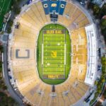 High angle shot of California Memorial Stadium in Berkeley, home of the Golden Bears.